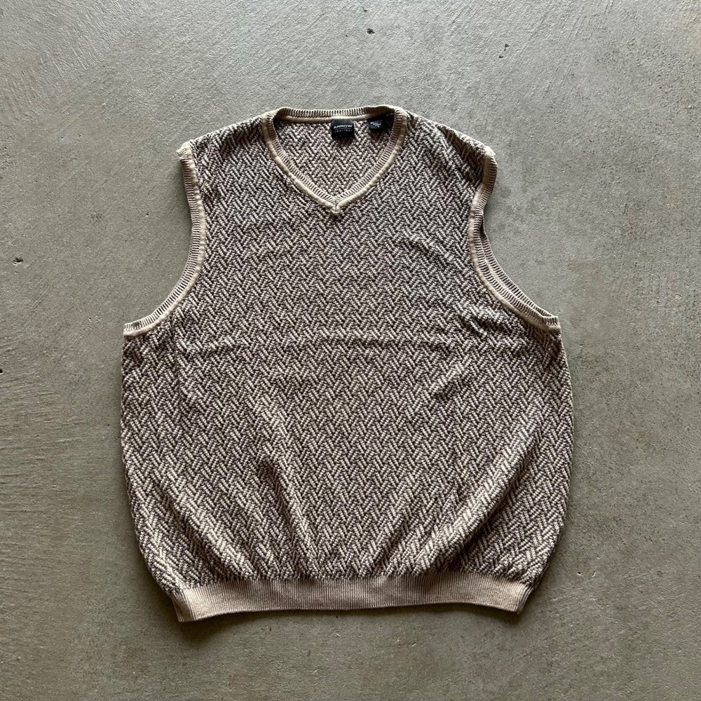 Vintage 90s Arrow Sweater Vest Size Large Tan‎ Geometric 100% Cotton Pullover